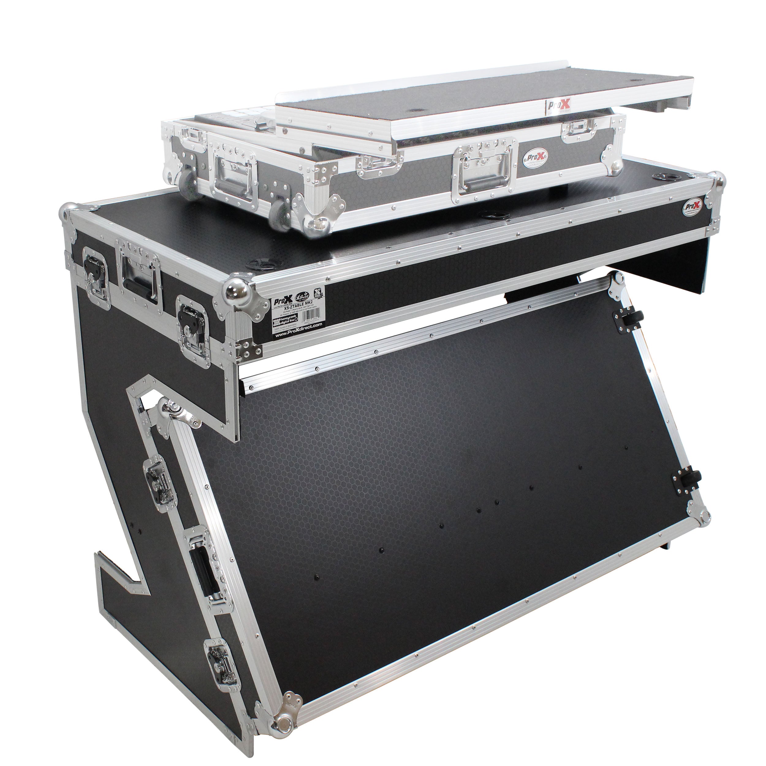 ProX Z-Table Folding DJ Table Mobile Workstation Flight Case Style with Handles and Wheels