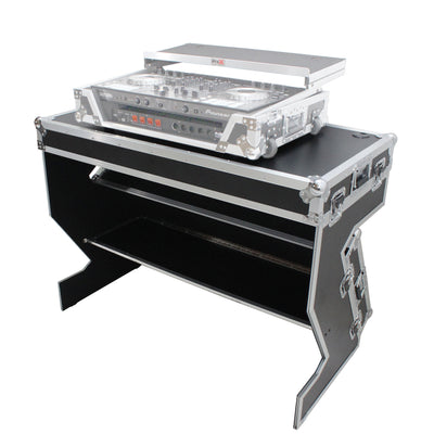 ProX Z-Table Folding DJ Table Mobile Workstation Flight Case Style with Handles and Wheels