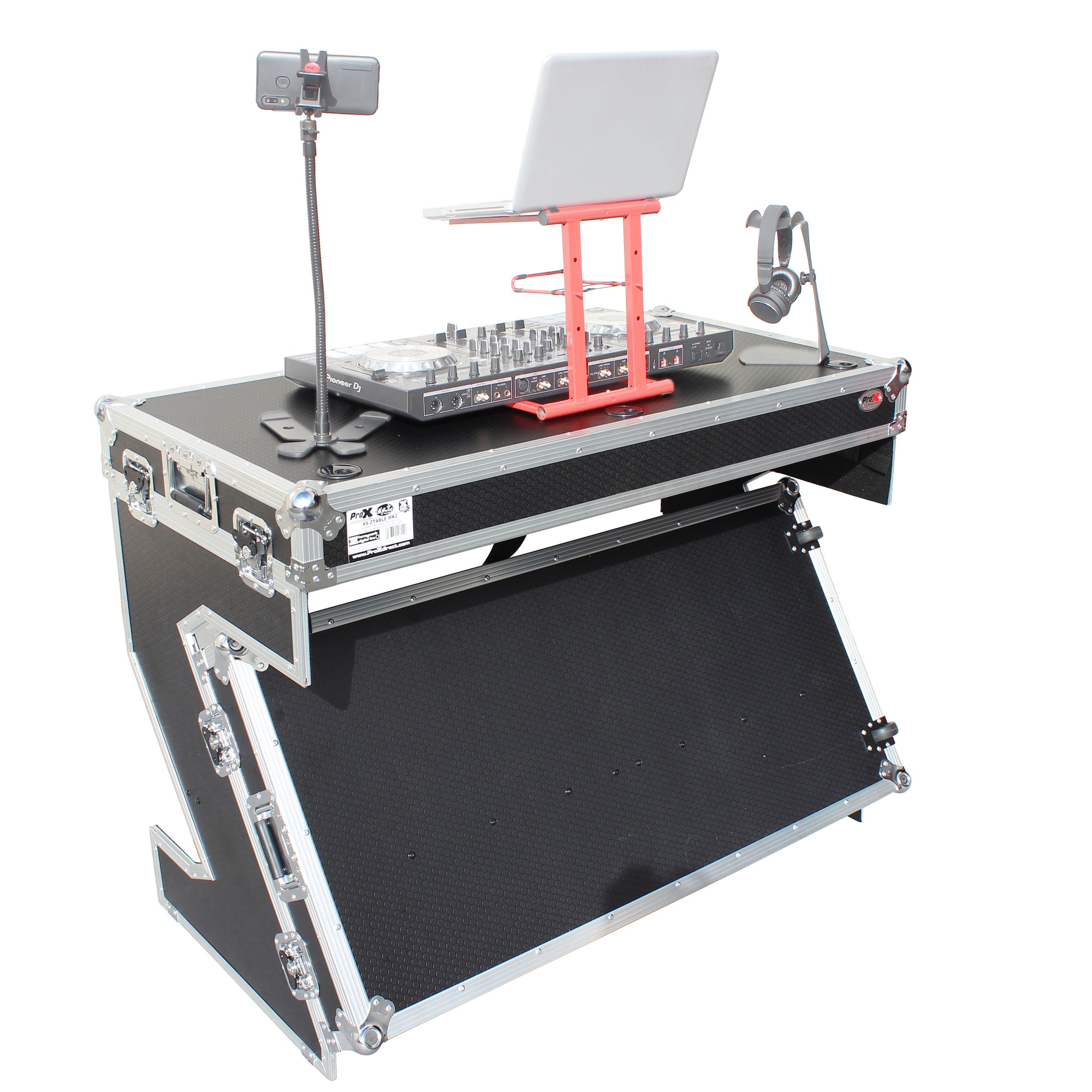 ProX Z-Table Folding DJ Table Mobile Workstation Flight Case Style with Handles and Wheels