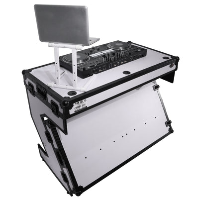 ProX Z-Table Folding DJ Table Mobile Workstation Flight Case Style with Handles and Wheels - Black White Finish