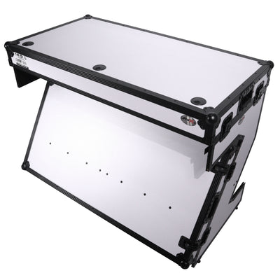 ProX Z-Table Folding DJ Table Mobile Workstation Flight Case Style with Handles and Wheels - Black White Finish