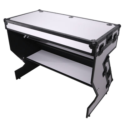 ProX Z-Table Folding DJ Table Mobile Workstation Flight Case Style with Handles and Wheels - Black White Finish