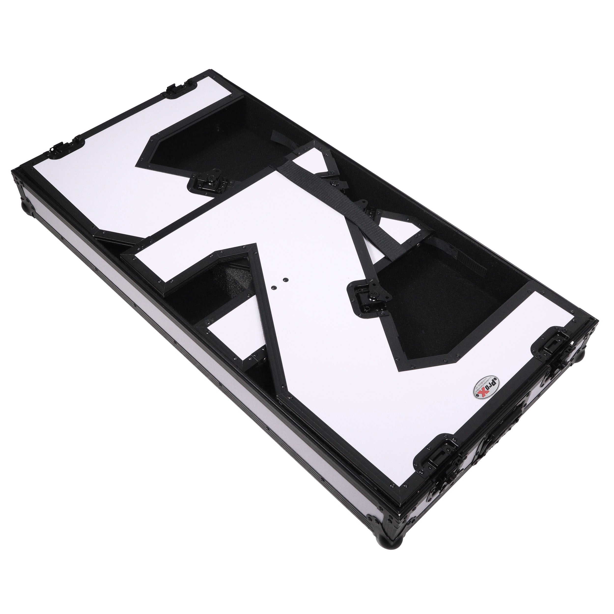 ProX Z-Table Folding DJ Table Mobile Workstation Flight Case Style with Handles and Wheels - Black White Finish