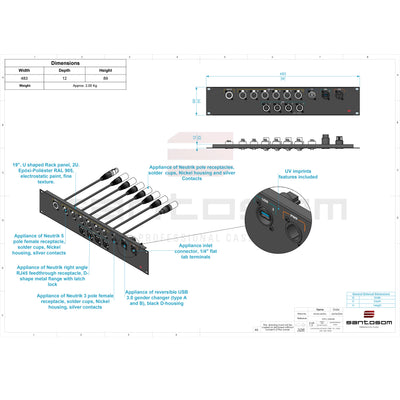 ProX Connection System Light 2U (PWR,LTC,DMX,ETH,USB) by Santosom