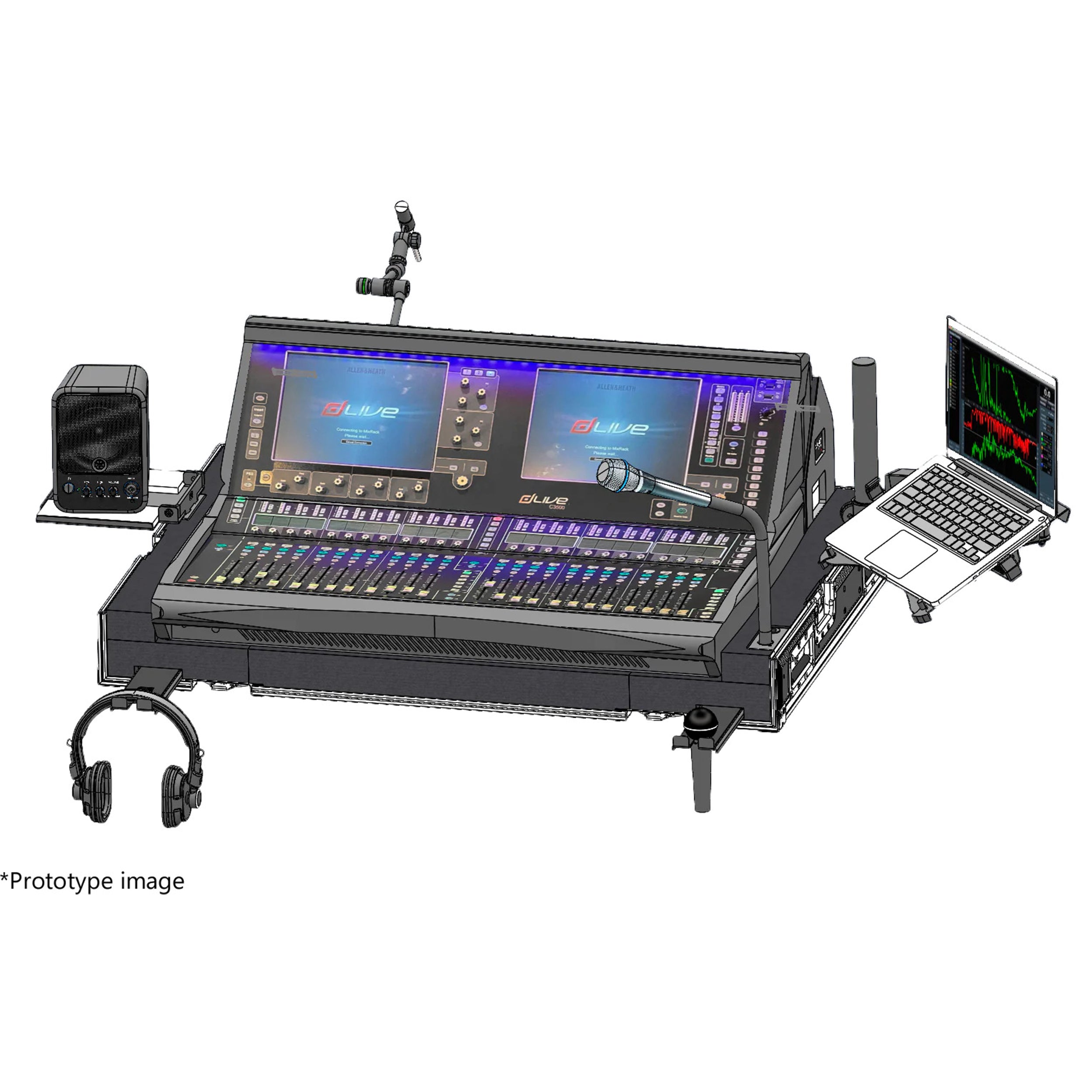 ProX Flight Case for Allen & Heath dLive C3500 With Doghouse, Casters and Laptop Monitor Arm by Santosom