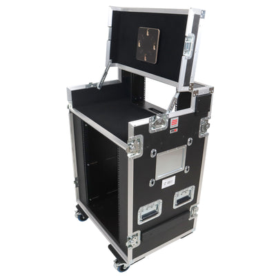 ProX Video Control Workstation Flight Case 16U + 5U Rack with Dual Side Tables & Triple Monitor Mount by Santosom