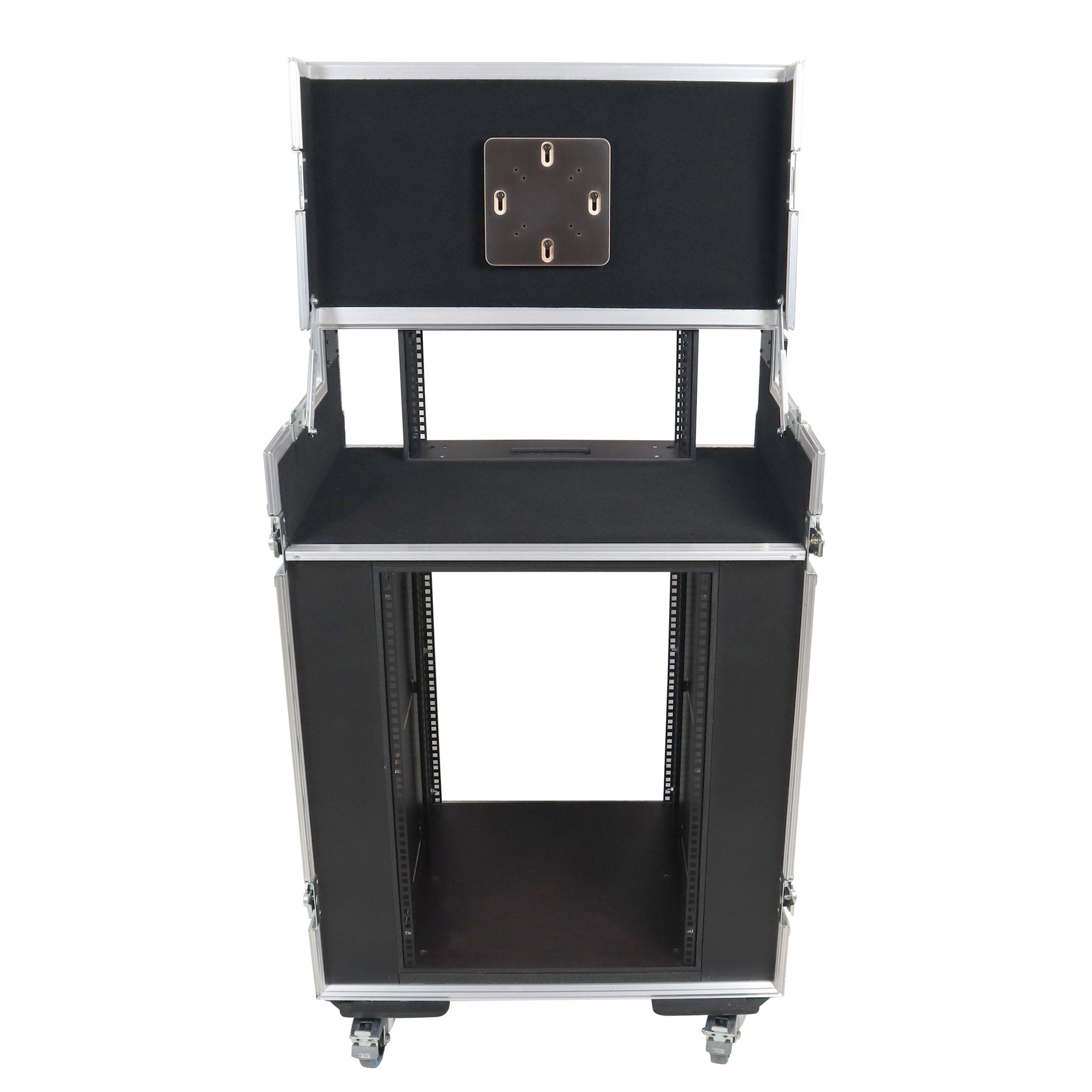 ProX Video Control Workstation Flight Case 16U + 5U Rack with Dual Side Tables & Triple Monitor Mount by Santosom