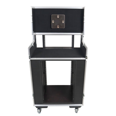 ProX Video Control Workstation Flight Case 16U + 5U Rack with Dual Side Tables & Triple Monitor Mount by Santosom
