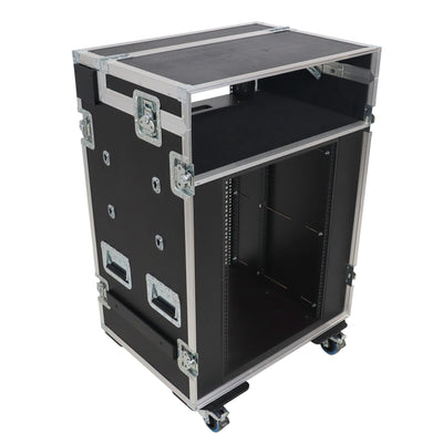 ProX Video Control Workstation Flight Case 16U + 5U Rack with Dual Side Tables & Triple Monitor Mount by Santosom