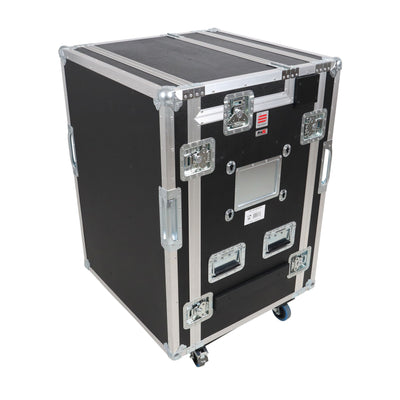 ProX Video Control Workstation Flight Case 16U + 5U Rack with Dual Side Tables & Triple Monitor Mount by Santosom