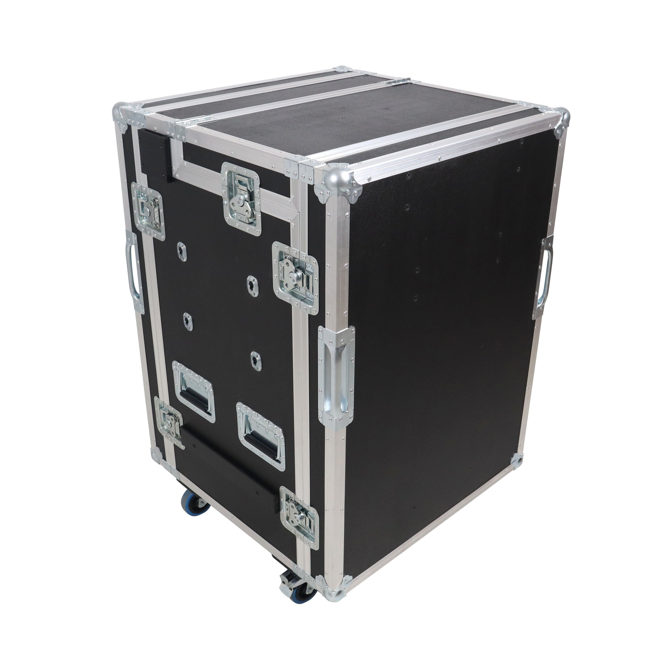 ProX Video Control Workstation Flight Case 16U + 5U Rack with Dual Side Tables & Triple Monitor Mount by Santosom