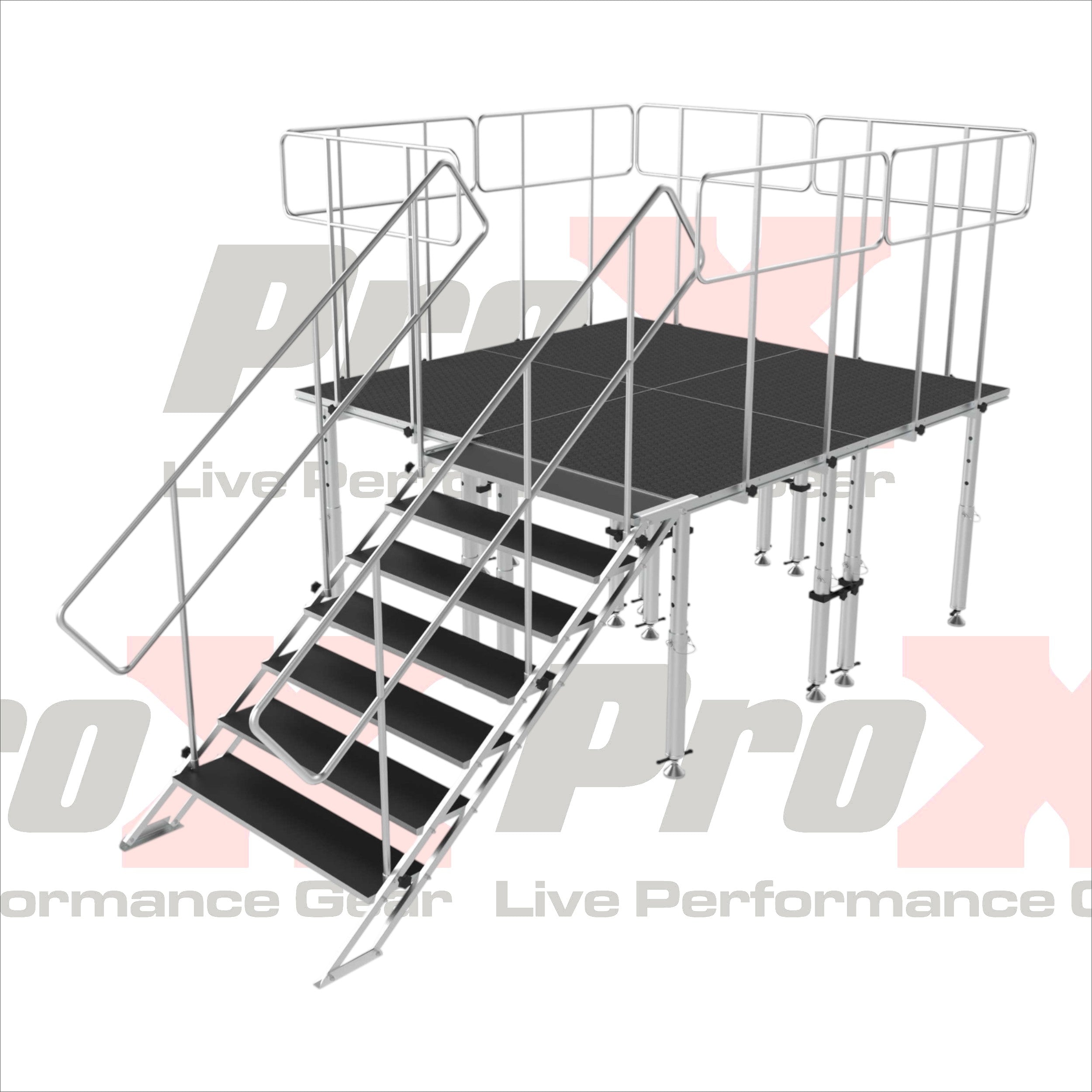 ProX 8x8 StageQ Platform Package 4x4 Decks w/ Steps Adjustable 28-48 Guard Rails and 7 Step