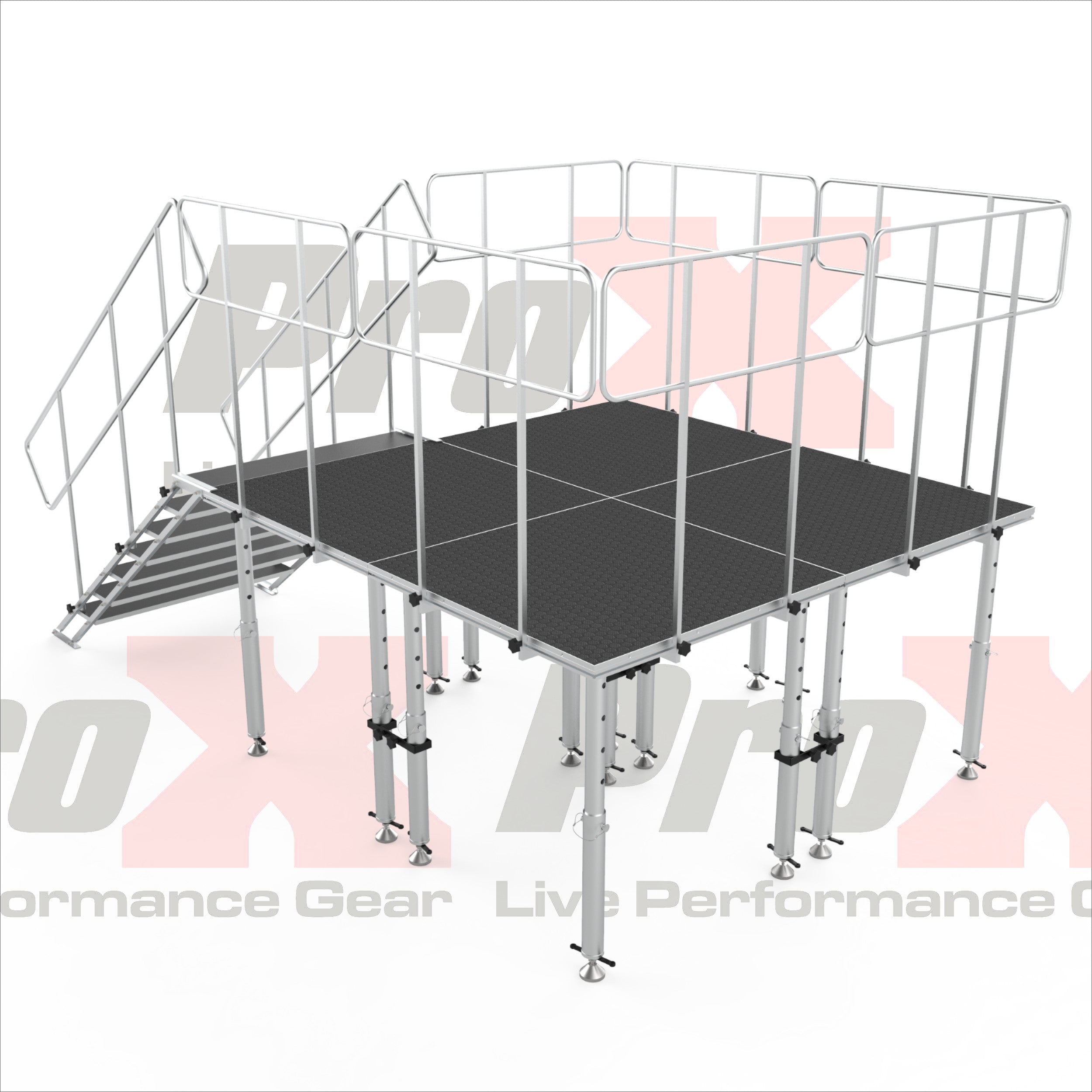 ProX 8x8 StageQ Platform Package 4x4 Decks w/ Steps Adjustable 28-48 Guard Rails and 7 Step