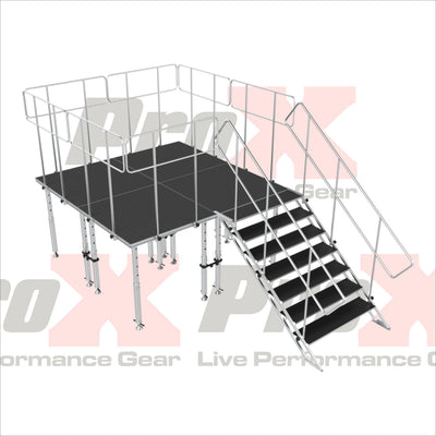 ProX 8x8 StageQ Platform Package 4x4 Decks w/ Steps Adjustable 28-48 Guard Rails and 7 Step