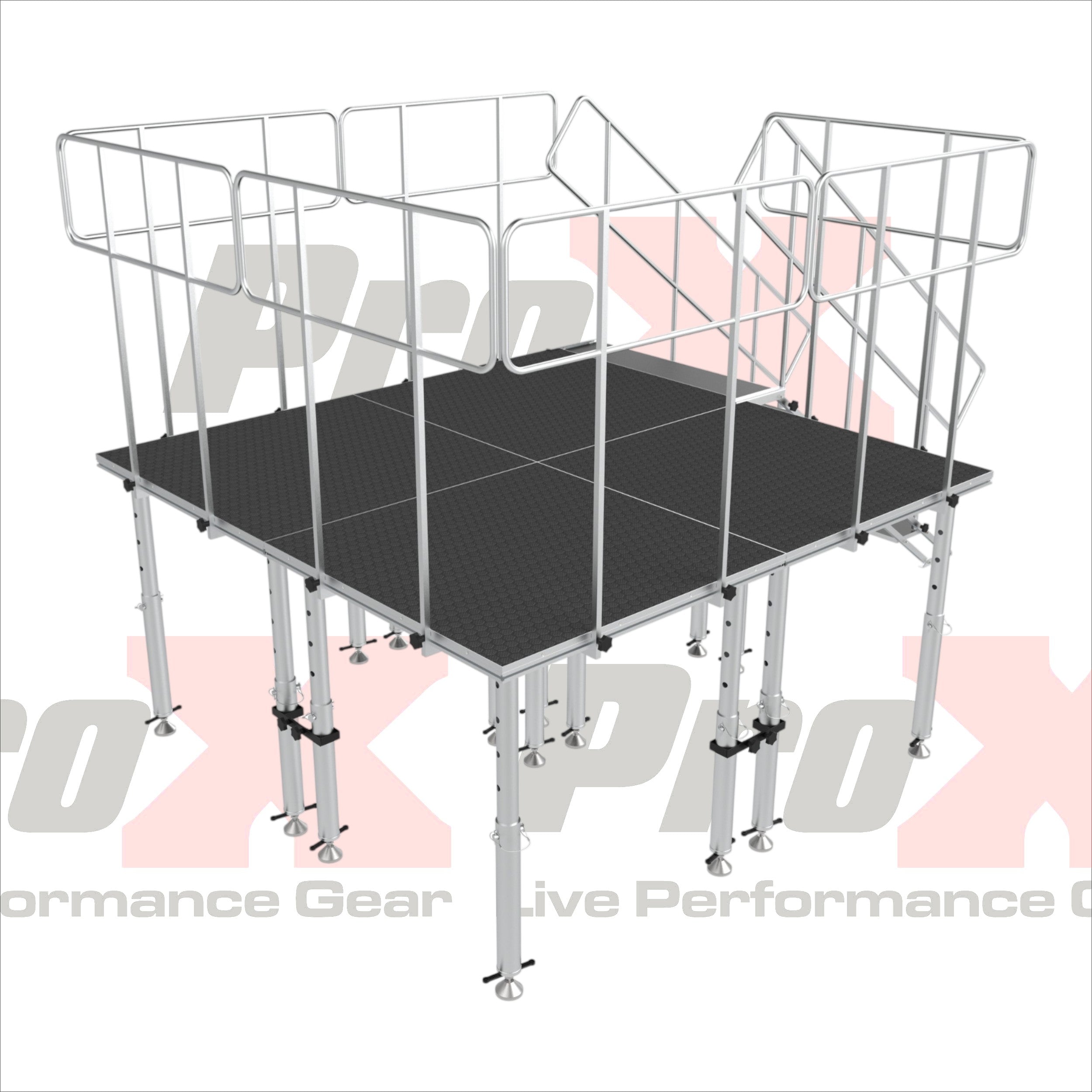 ProX 8x8 StageQ Platform Package 4x4 Decks w/ Steps Adjustable 28-48 Guard Rails and 7 Step