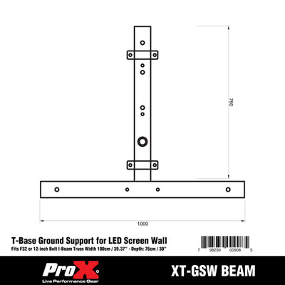 ProX Ground Support Stabilizing 1M / 3.28ft T-Base for LED Screen Wall Stacking for I-Beam F32 or12" Bolted I-Beam Truss Segments