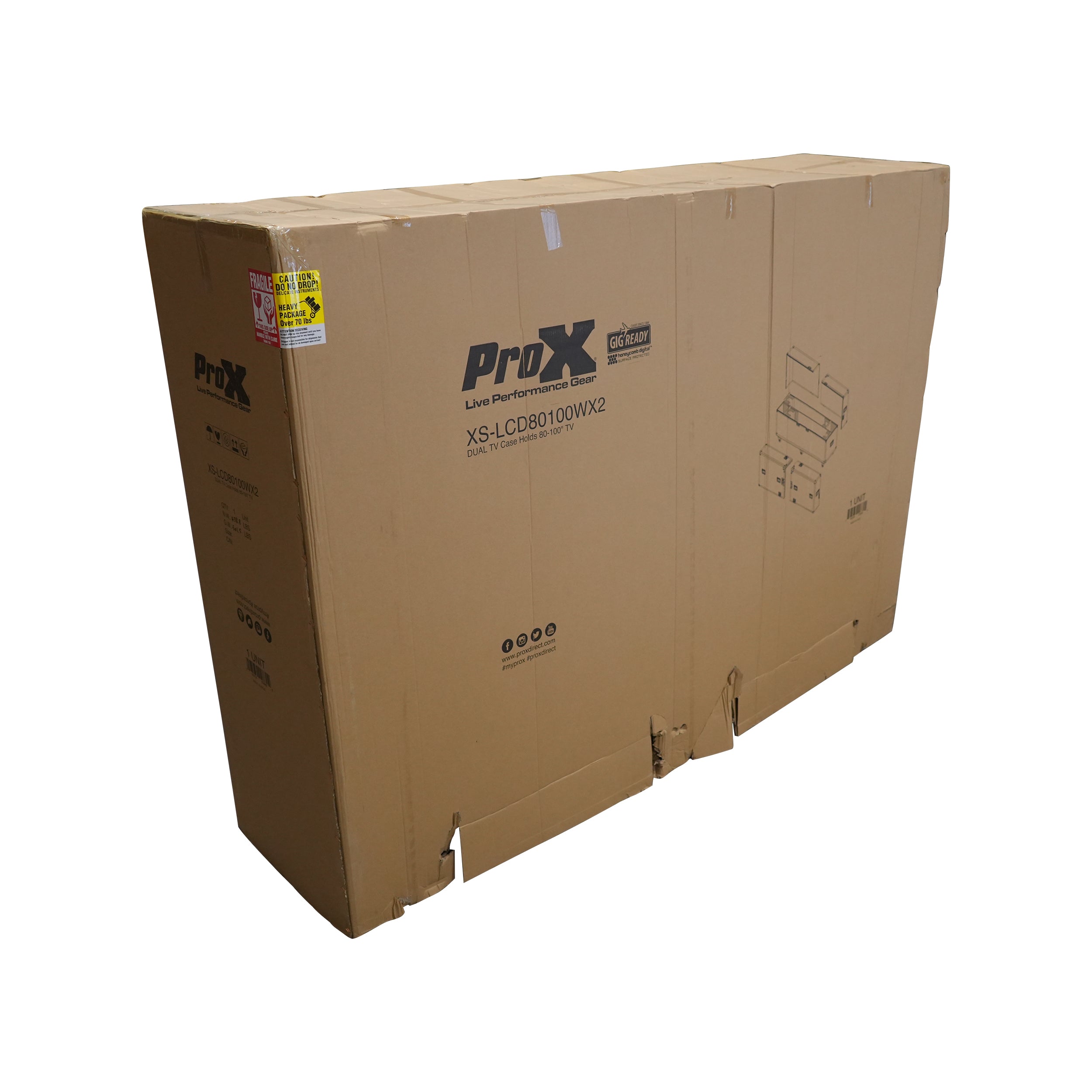 ProX Universal Case For Flat Panel Dual Monitor LED LCD TV Dual 80" to 100" Adjustable Flight Case W 4" Casters