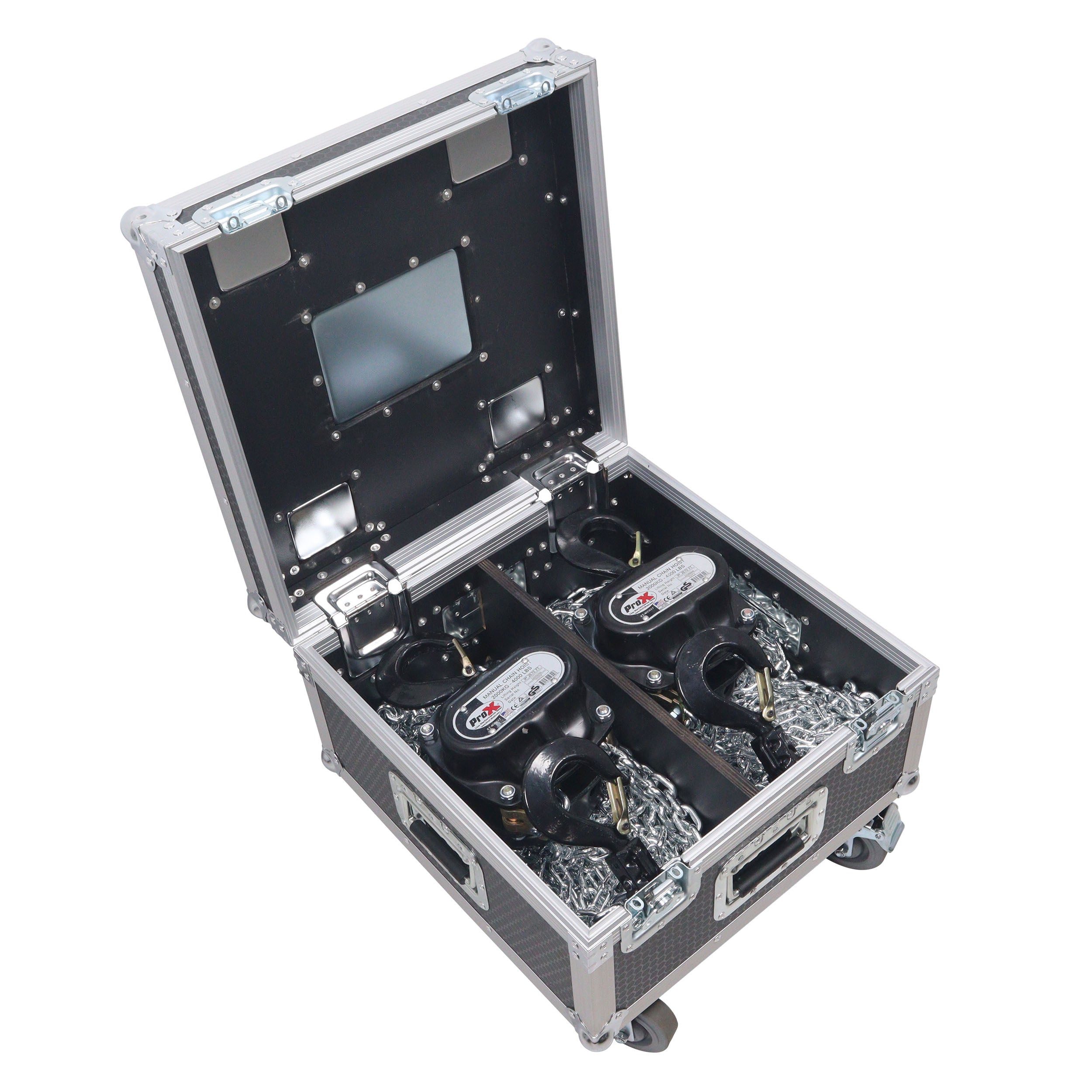 ProX Set of Two 2-Ton 30' Ft. Manual Chain Hoist with ATA Flight Style Road Case for stage truss roof system and line array speakers