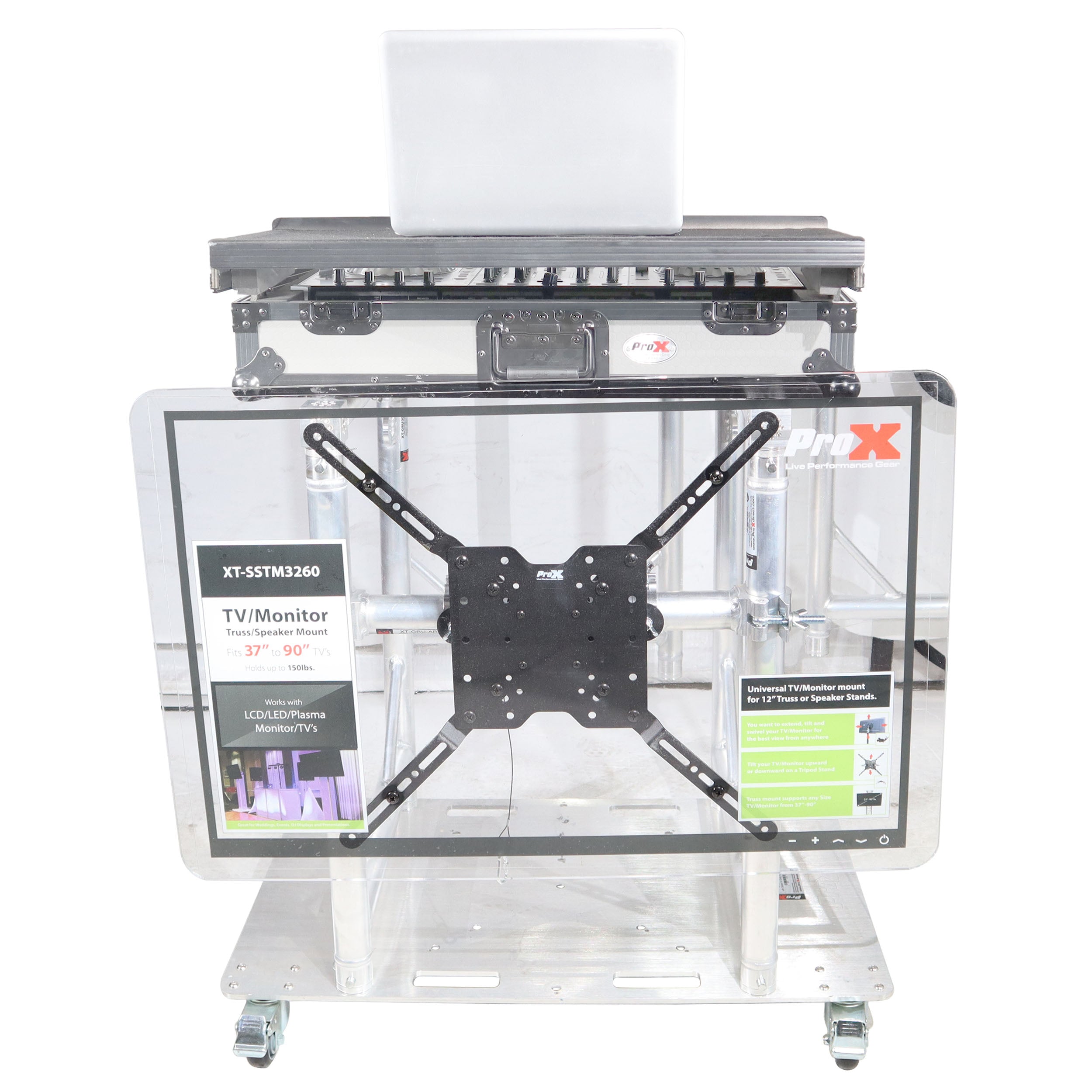 ProX Modular Mobile Media TV DJ Station Booth for ProX XT-GRU Rapid Grid Modular System and base plate with wheels