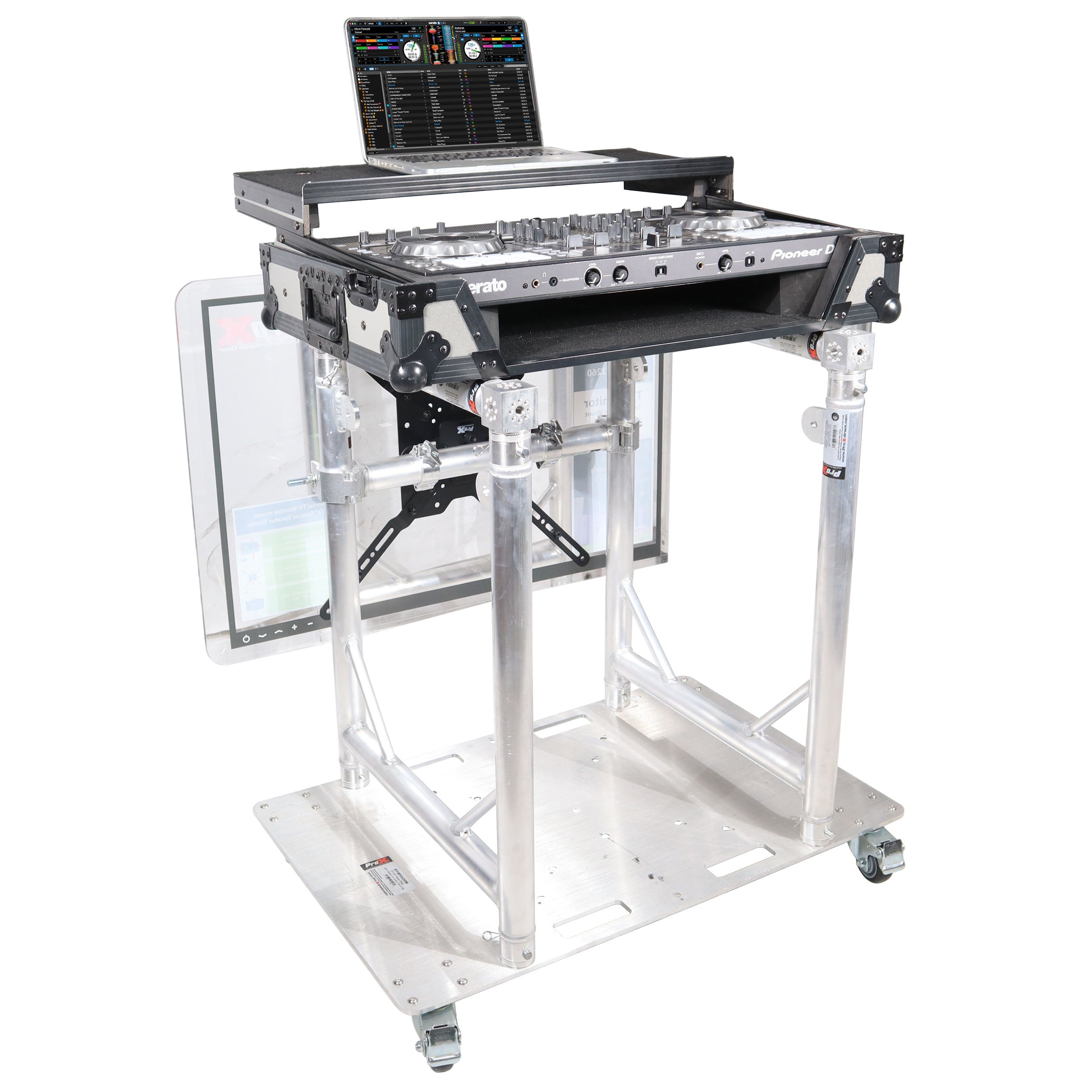 ProX Modular Mobile Media TV DJ Station Booth for ProX XT-GRU Rapid Grid Modular System and base plate with wheels