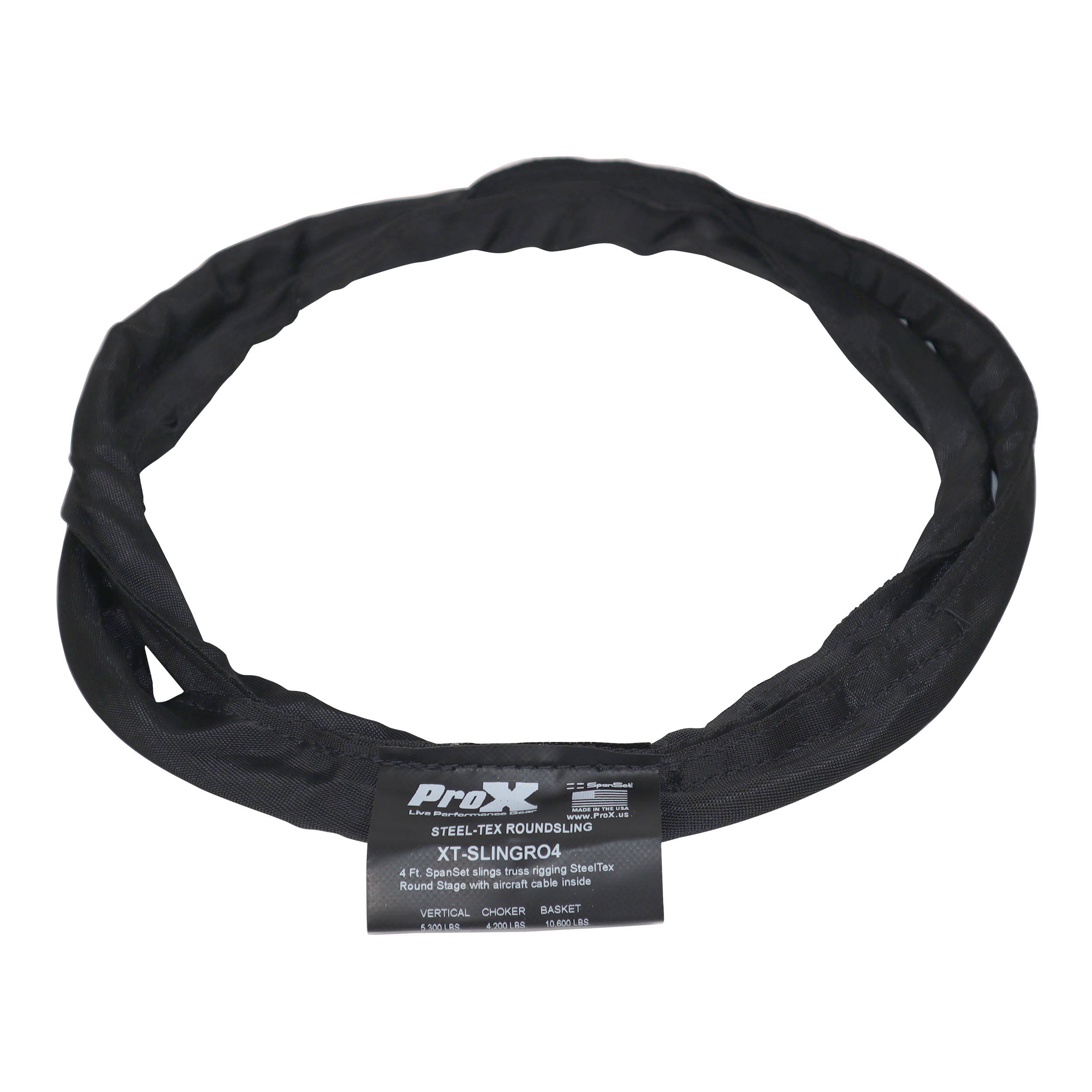 ProX 4ft SpanSet slings truss rigging SteelTex™ Round Stage with aircraft steel cable inside - Made in USA