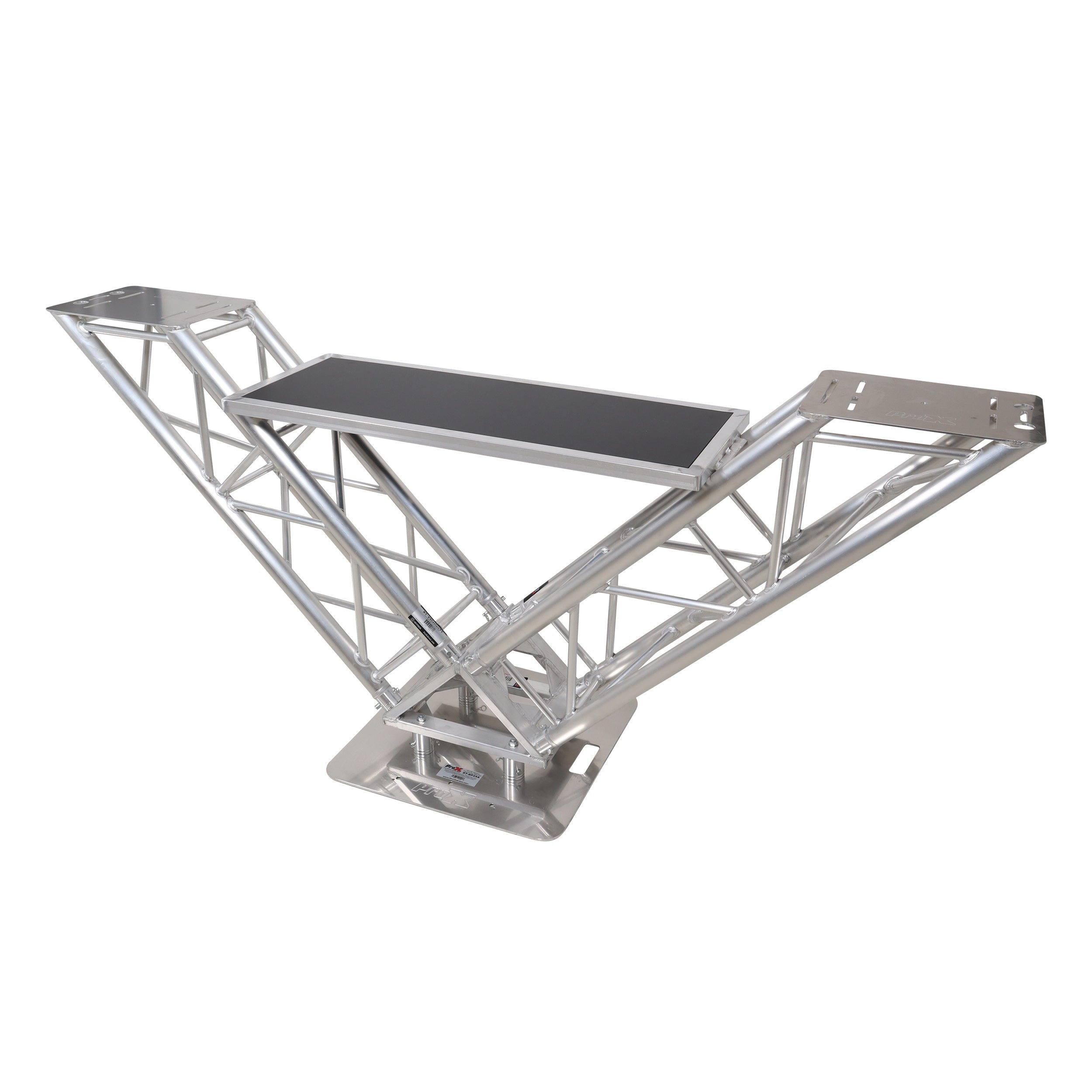 ProX XT-VERRAZANO24 - VERRAZANO V-Shape Aluminum Truss DJ Table with Elevated Monitor Shelves and 24" Base Plate.