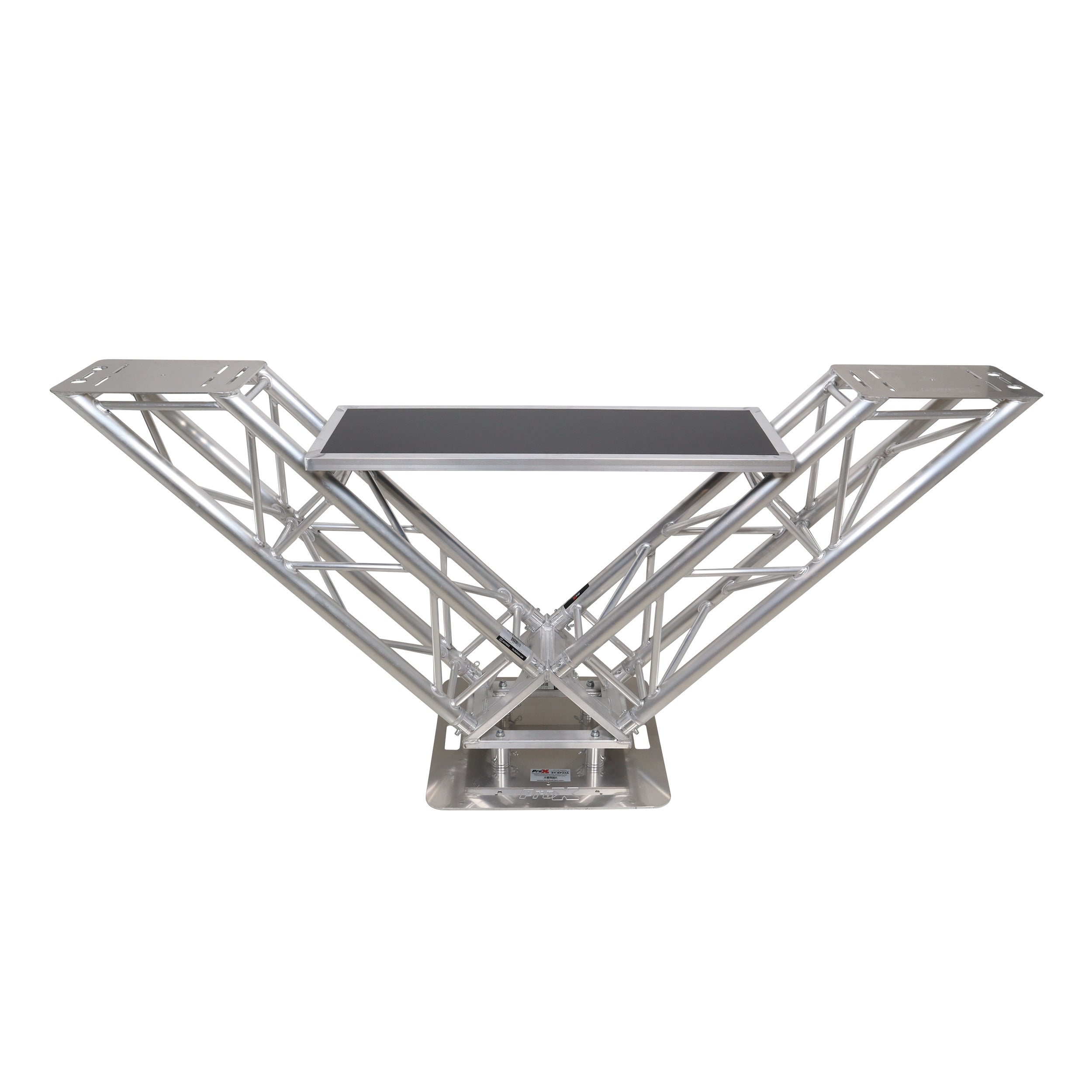 ProX XT-VERRAZANO24 - VERRAZANO V-Shape Aluminum Truss DJ Table with Elevated Monitor Shelves and 24" Base Plate.