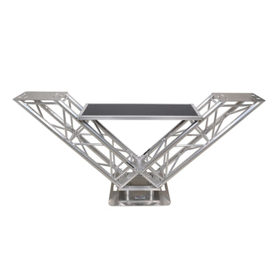 ProX XT-VERRAZANO24 - VERRAZANO V-Shape Aluminum Truss DJ Table with Elevated Monitor Shelves and 24" Base Plate.