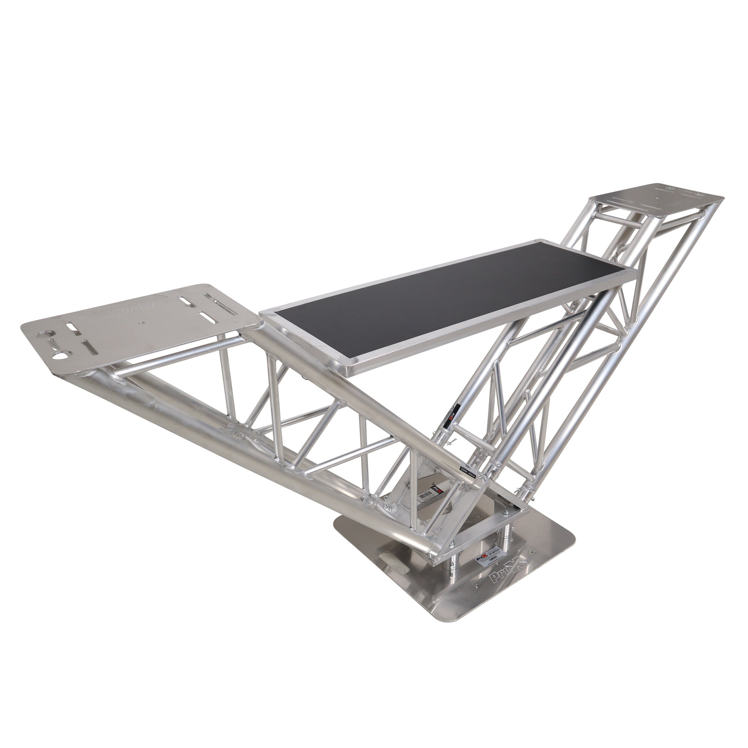 ProX XT-VERRAZANO24 - VERRAZANO V-Shape Aluminum Truss DJ Table with Elevated Monitor Shelves and 24" Base Plate.