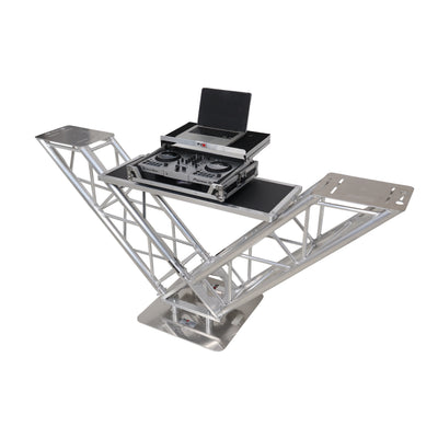 ProX XT-VERRAZANO24 - VERRAZANO V-Shape Aluminum Truss DJ Table with Elevated Monitor Shelves and 24" Base Plate.