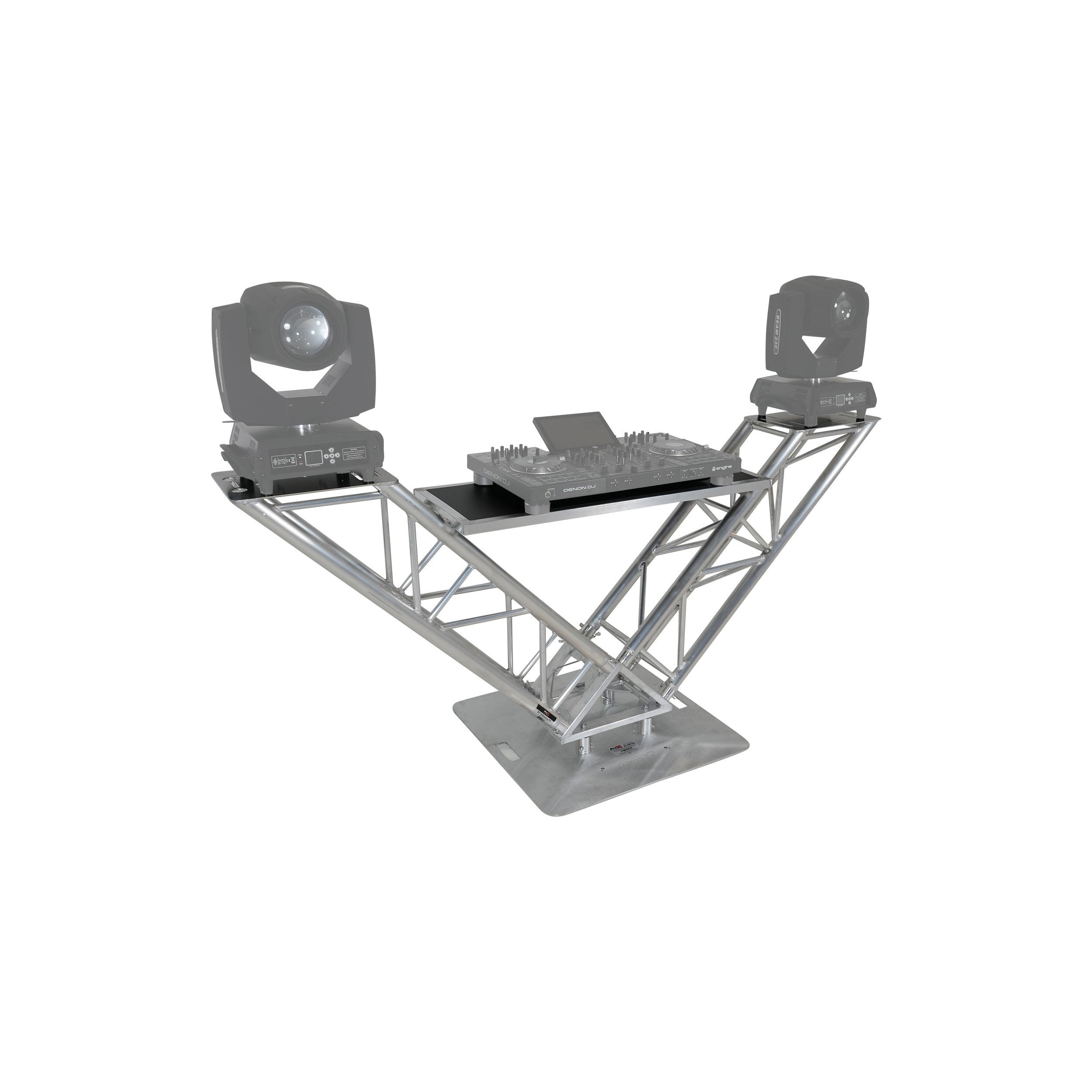 ProX XT-VERRAZANO30 - V-Shape Aluminum Truss DJ Table with Elevated Monitor Shelves and 30" Base Plate