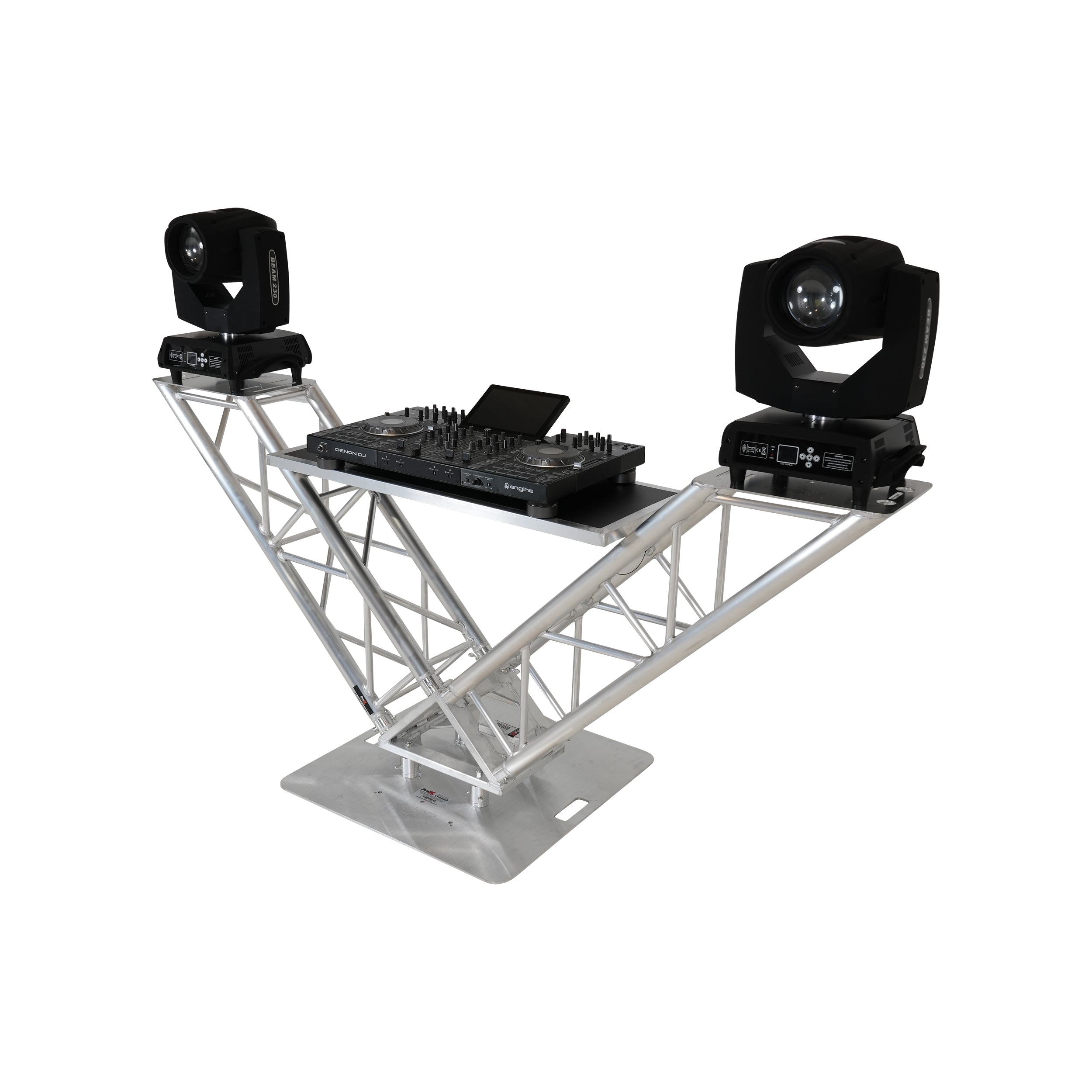 ProX XT-VERRAZANO30 - V-Shape Aluminum Truss DJ Table with Elevated Monitor Shelves and 30" Base Plate