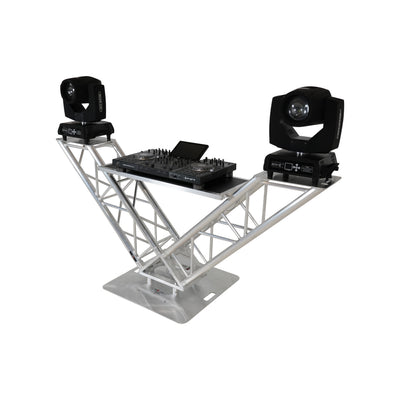ProX XT-VERRAZANO30 - V-Shape Aluminum Truss DJ Table with Elevated Monitor Shelves and 30" Base Plate