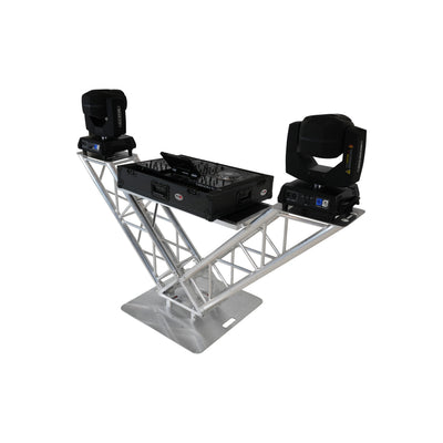 ProX XT-VERRAZANO30 - V-Shape Aluminum Truss DJ Table with Elevated Monitor Shelves and 30" Base Plate