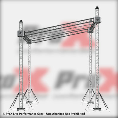 ProX Stage Shed Slant Sloping Roofing Truss System Middle Beam Ground Support and Chain Hoists 20x20x23 Ft.