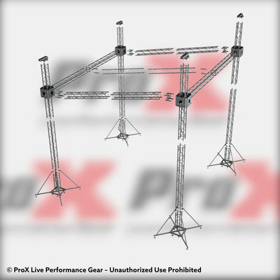 ProX Stage Shed Slant Sloping Roofing Truss System Middle Beam Ground Support and Chain Hoists 20x20x23 Ft.