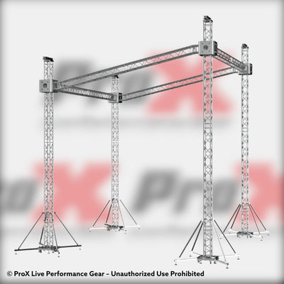 ProX F34 Stage Shed Slant Sloping Roofing Truss System with Ground Support and Chain Hoists – 20x20x23 Ft.