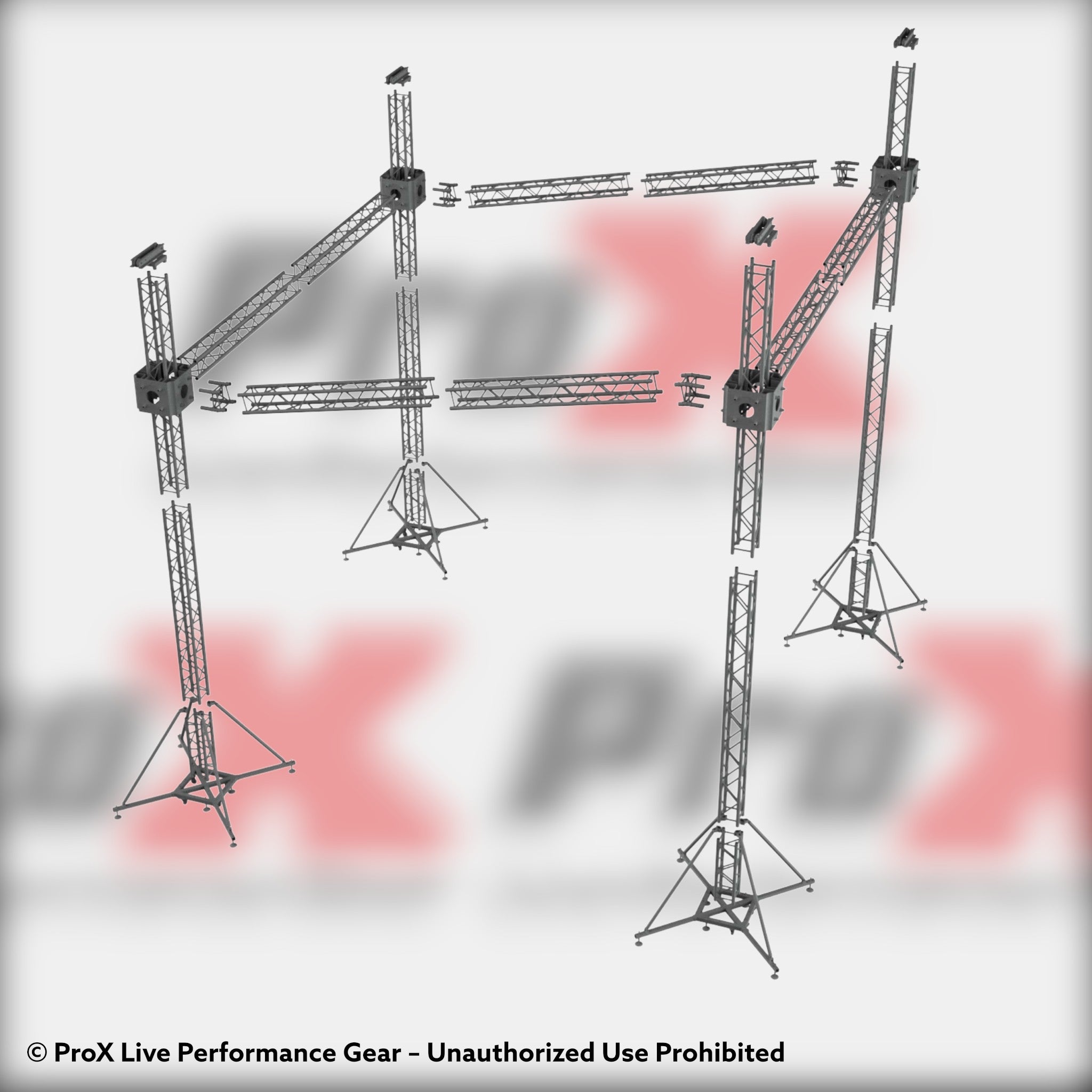ProX F34 Stage Shed Slant Sloping Roofing Truss System with Ground Support and Chain Hoists – 20x20x23 Ft.
