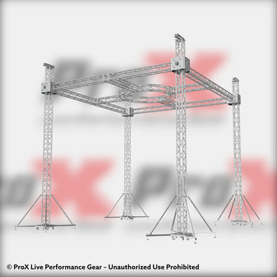 ProX F34 Stage Roofing Truss System with Ground Support, Circular Truss and Chain Hoists – 21x21x23 Ft. Circle in Center