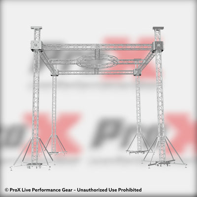 ProX F34 Stage Roofing Truss System with Ground Support, Circular Truss and Chain Hoists – 21x21x23 Ft. Circle in Center
