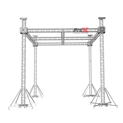 ProX F34 Stage Roofing Ground Support Truss System with F34 Center Cross and Chain Hoists – 21 x 21 x 23 Ft