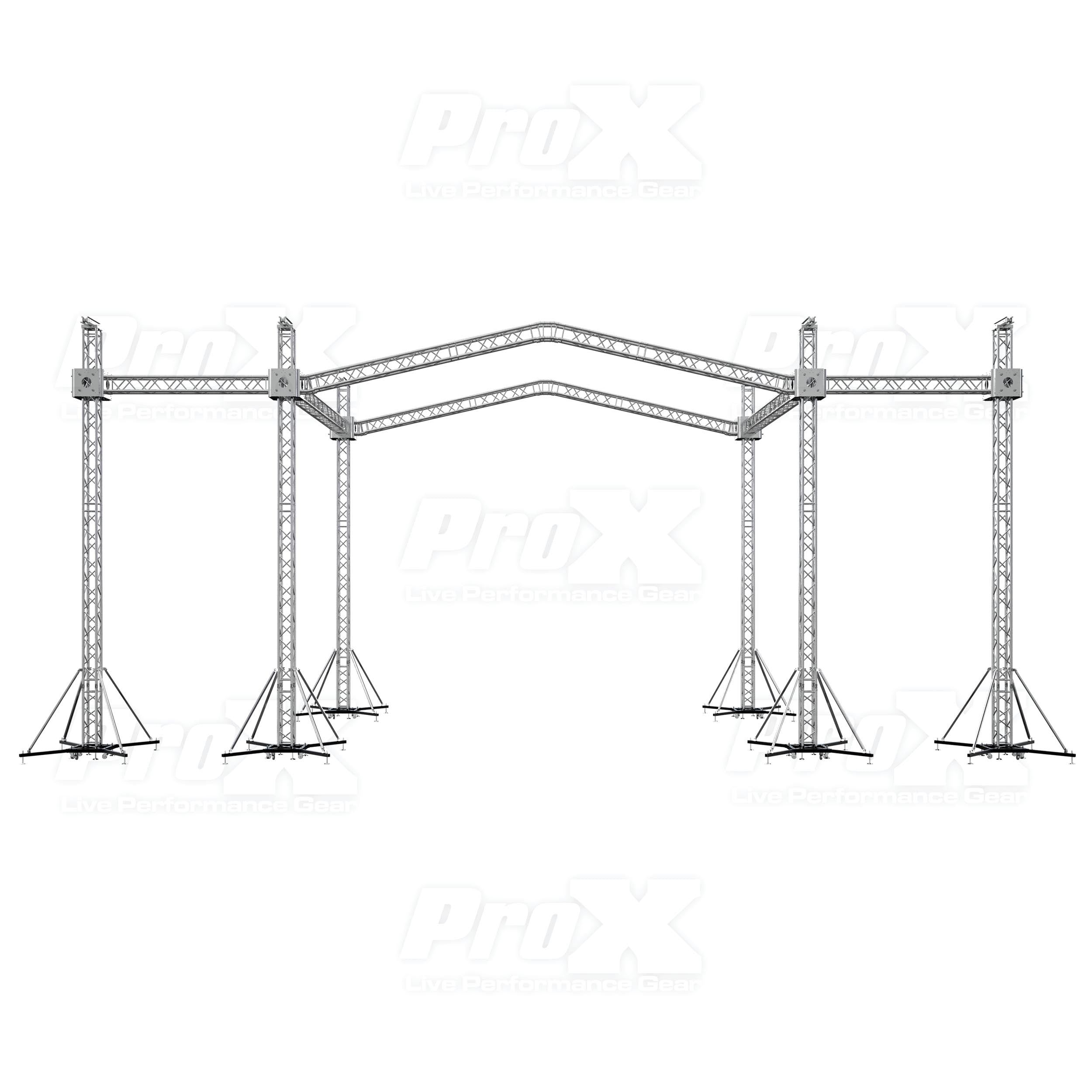 ProX 12D PR2 Stage Roofing System with 7 Ft Speaker Wings and 6 Chain Hoists | 30 Ft W x 20 Ft L x 23 Ft H