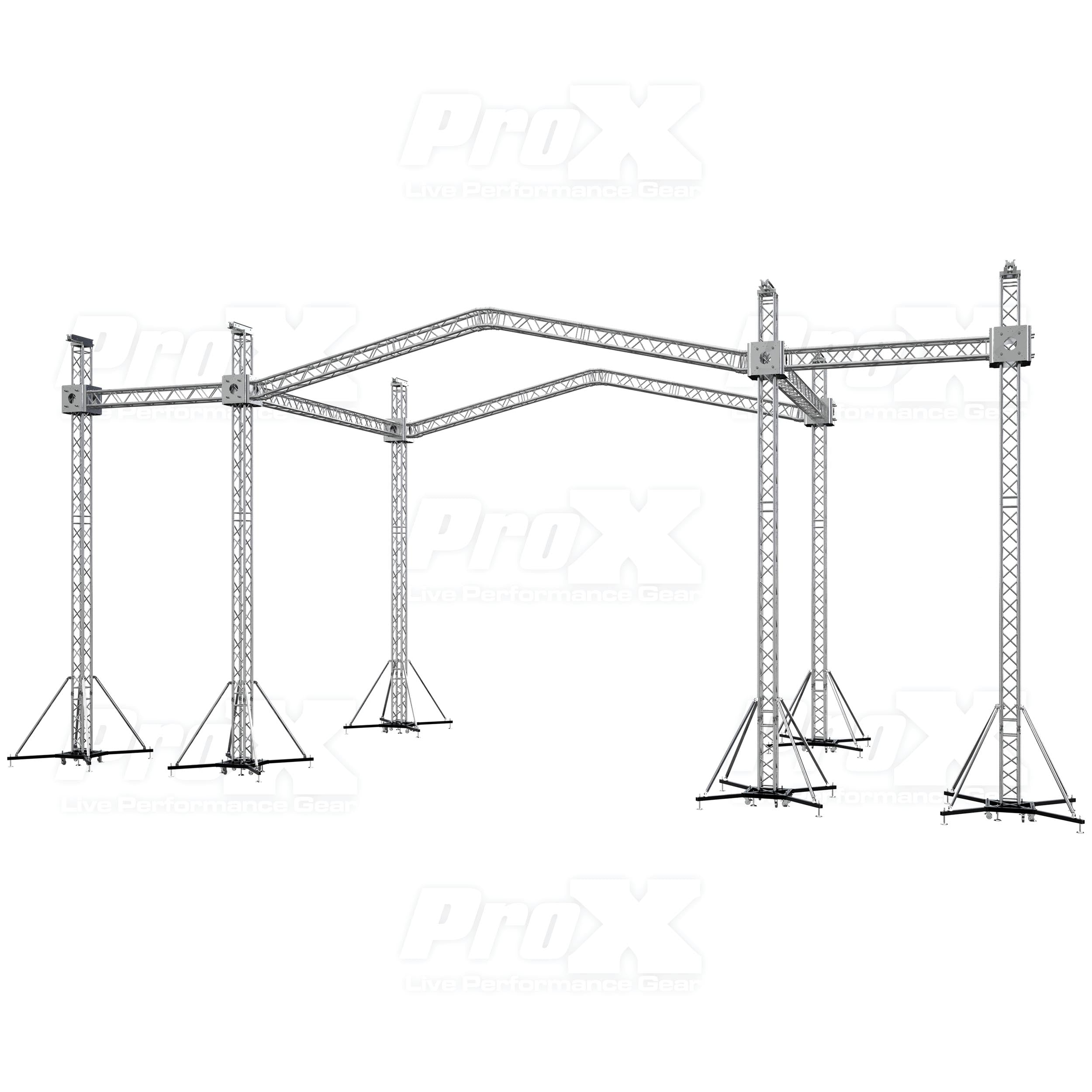 ProX 12D PR2 Stage Roofing System with 7 Ft Speaker Wings and 6 Chain Hoists | 30 Ft W x 20 Ft L x 23 Ft H