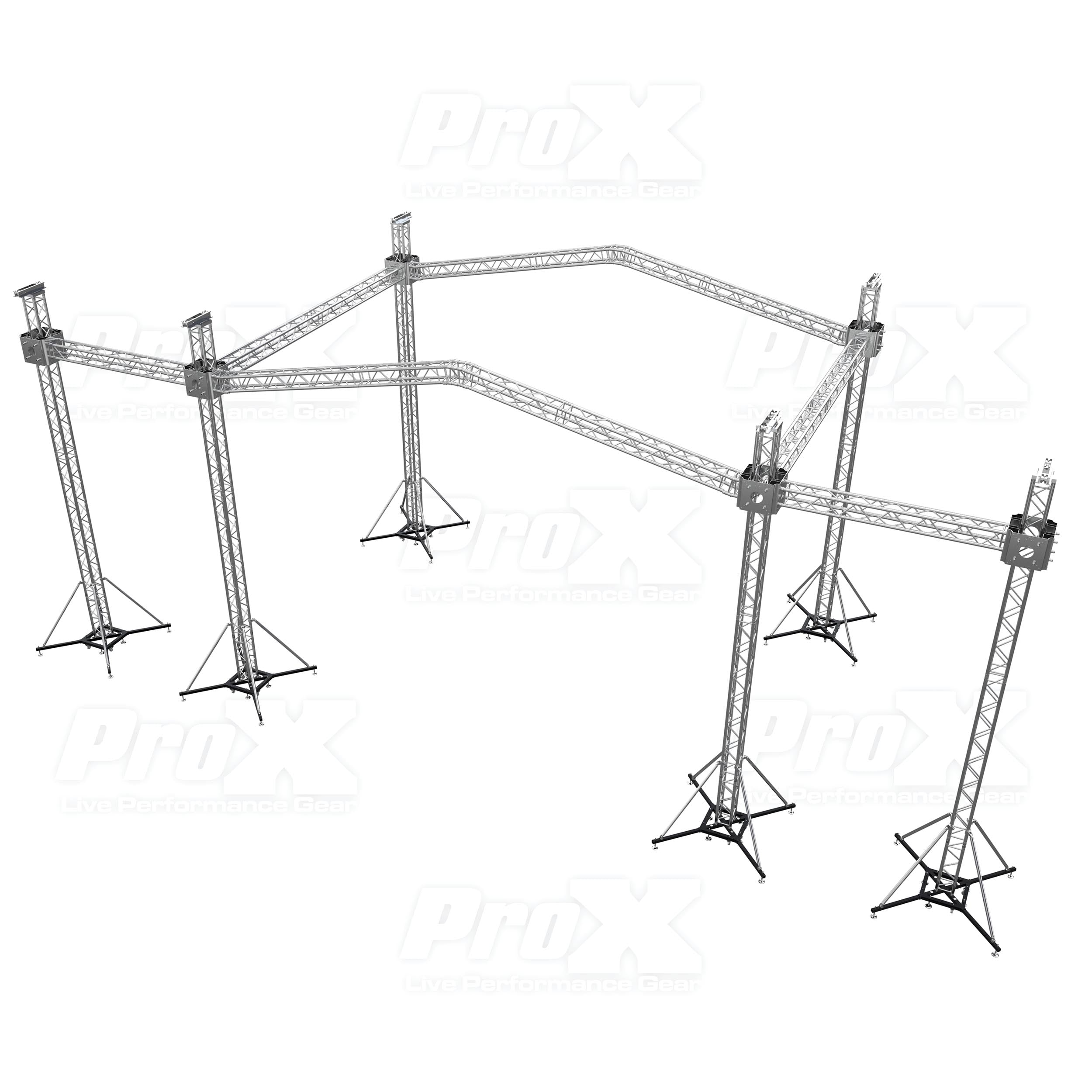 ProX 12D PR2 Stage Roofing System with 7 Ft Speaker Wings and 6 Chain Hoists | 30 Ft W x 20 Ft L x 23 Ft H
