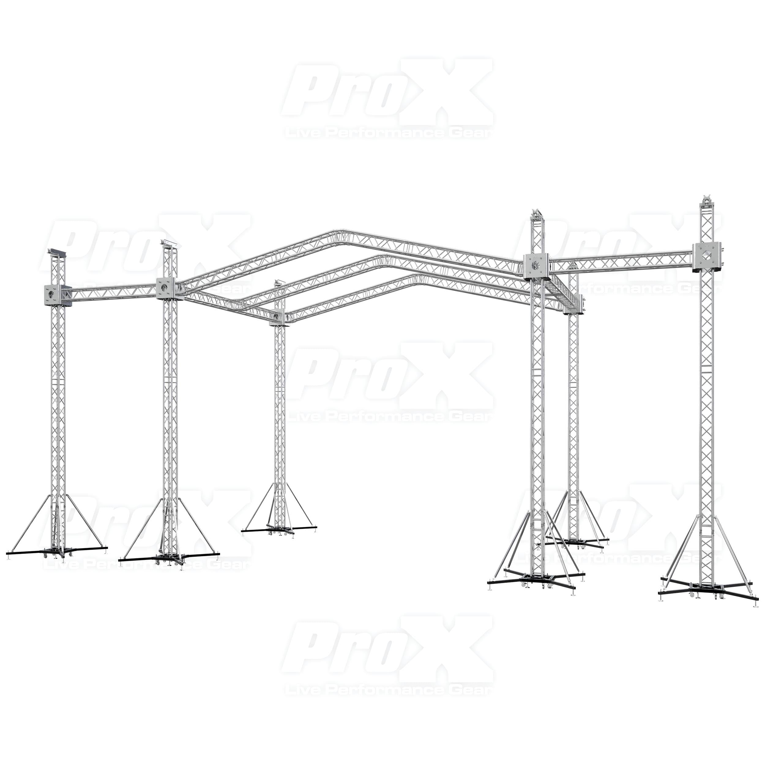 ProX 12D PR3 Stage Roofing System with 7 Ft Speaker Wings and 6 Chain Hoists | 30 Ft W x 20 Ft L x 23 Ft H