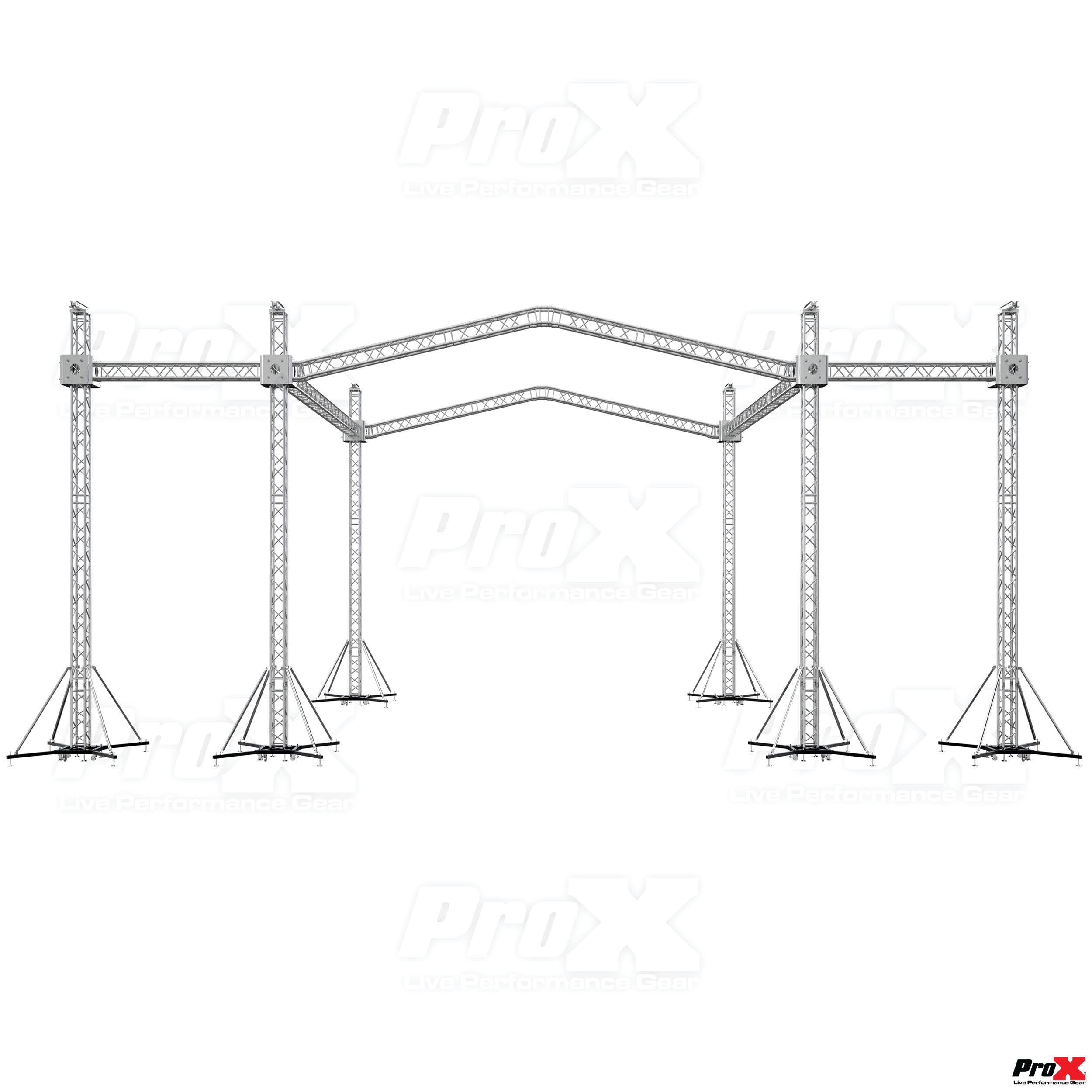 ProX 12D Stage Roofing System with 7 Ft Speaker Wings and 6 Chain Hoists | 30 Ft W x 30 Ft L x 23 Ft H