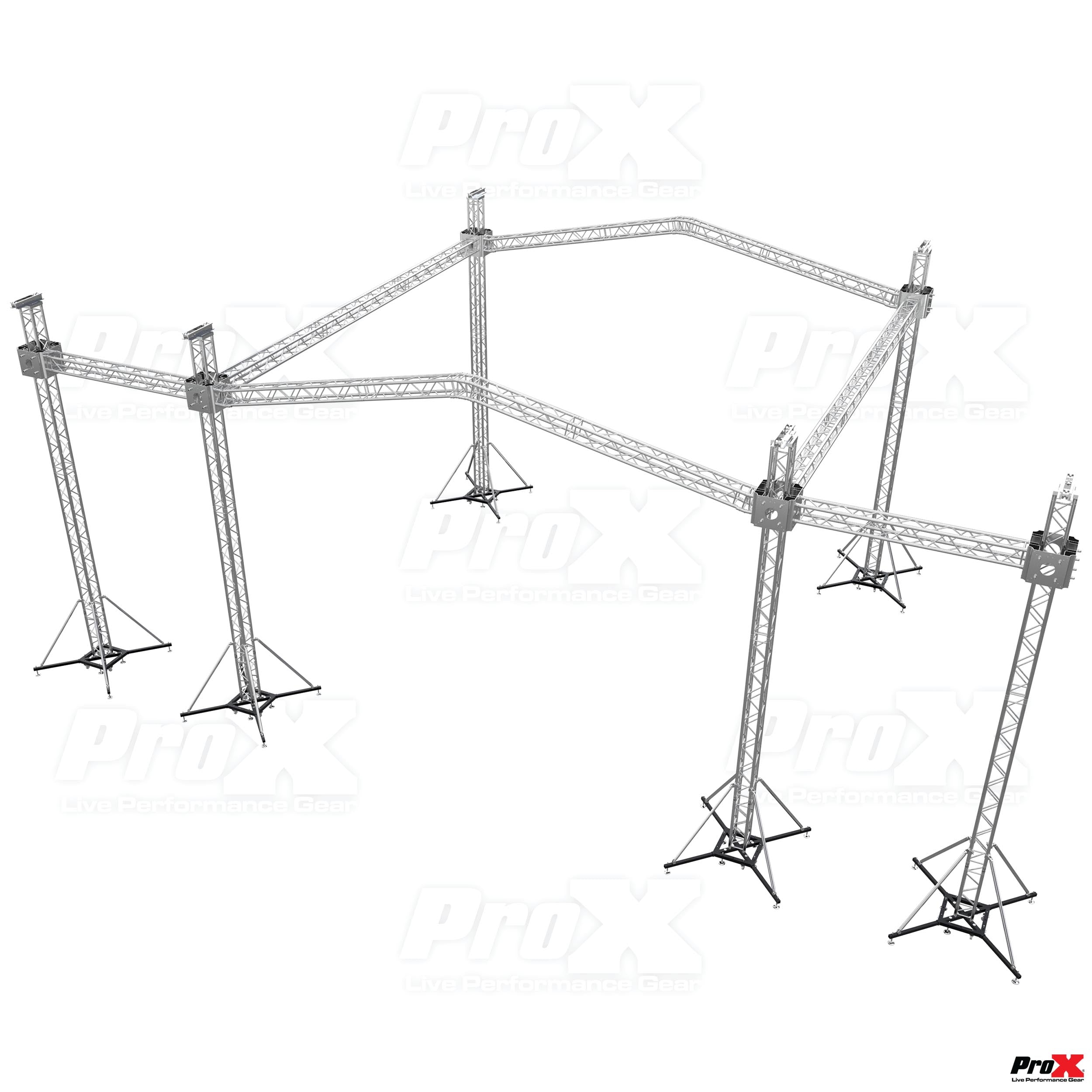 ProX 12D Stage Roofing System with 7 Ft Speaker Wings and 6 Chain Hoists | 30 Ft W x 30 Ft L x 23 Ft H