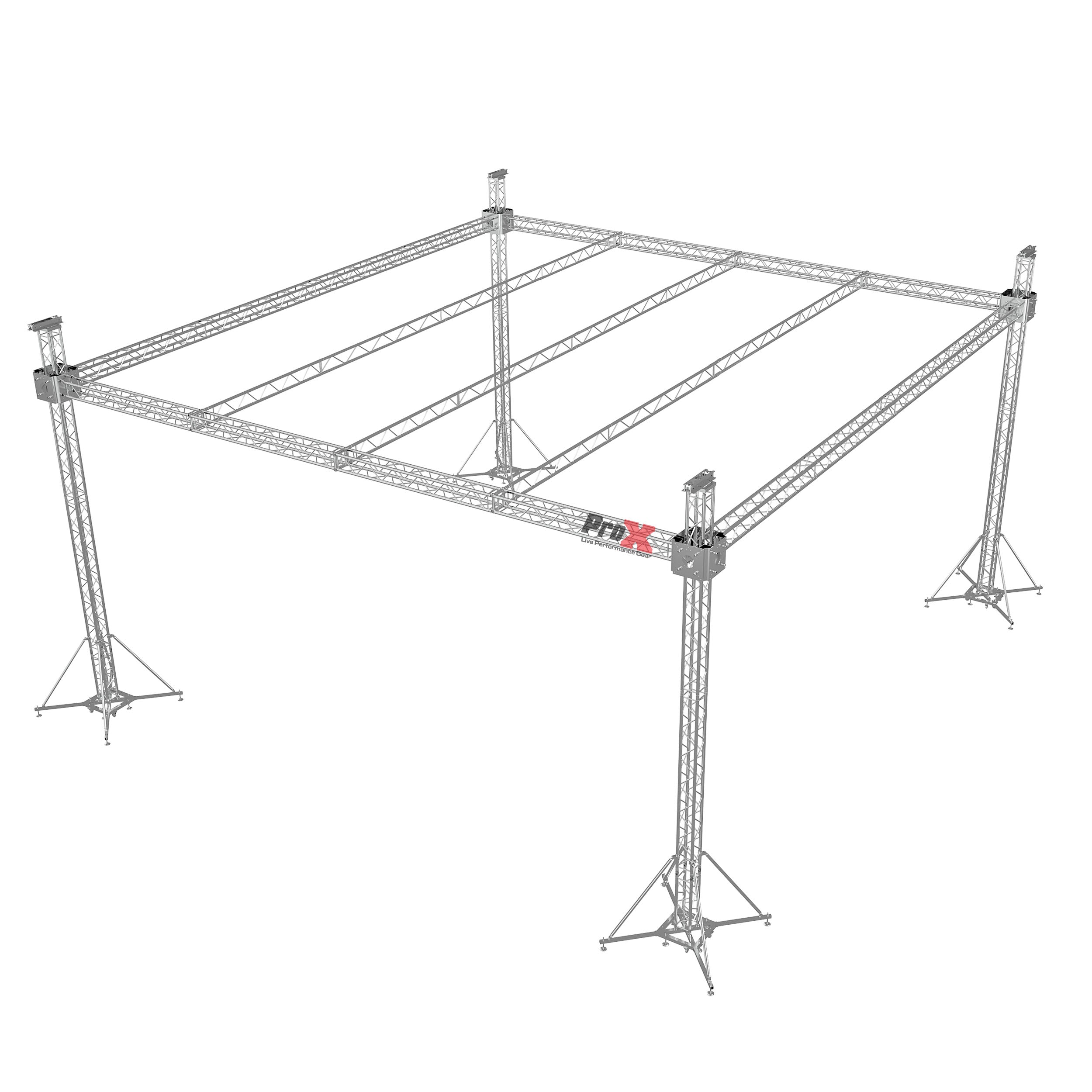 ProX F34 Stage Roofing Truss System with Ground Support, Truss and Chain Hoists – 32x32x23 Ft. F32 Beams