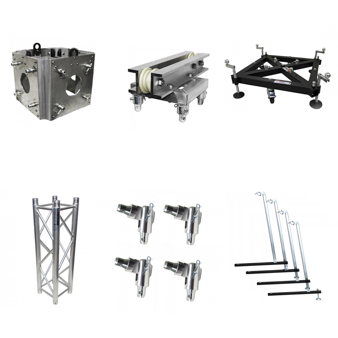 ProX Truss Tower Stage Roofing System Package -Top Block | Hinges | Base | Outriggers and 3.28 Ft. 2 mm Wall Truss Segment