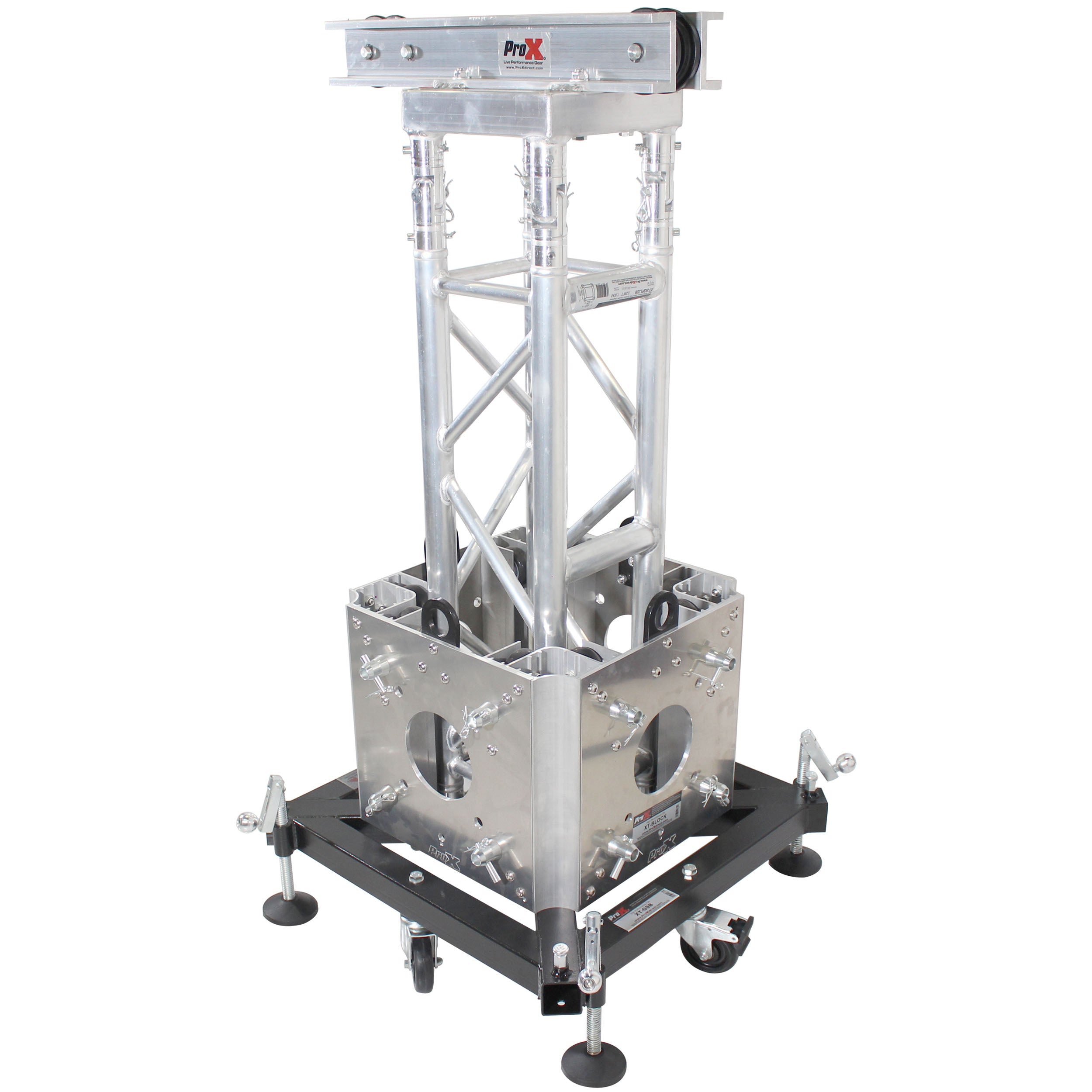 ProX PRO Truss Tower Stage Lift System Package -Top Block | Hinges | Base | Outriggers and 3.28 Ft. 3 mm Ladder Truss Segment